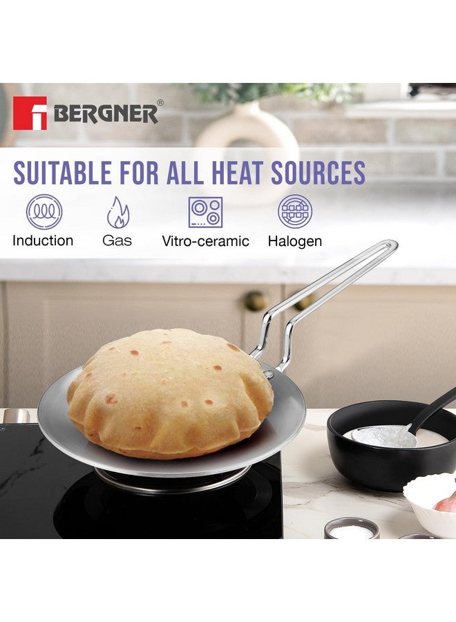 BERGNER مجموعة أواني الطهي من بيرجنر بي إي أسينشالز ثلاثية الطبقات 4 قطع - كاداي 24 سم (3.1 لتر)، مقلاة 24 سم (1.5 لتر)، غطاء زجاجي مسطح مشترك، طاوة روتي 26 سم، استخدام أقل للزيت، توزيع متساوي للحرارة - قاعدة مناسبة للطبخ بالحث - Image 5