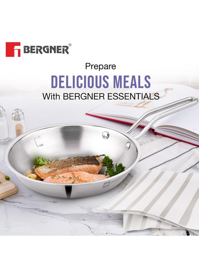 BERGNER مجموعة أواني الطهي من بيرجنر بي إي أسينشالز ثلاثية الطبقات 4 قطع - كاداي 24 سم (3.1 لتر)، مقلاة 24 سم (1.5 لتر)، غطاء زجاجي مسطح مشترك، طاوة روتي 26 سم، استخدام أقل للزيت، توزيع متساوي للحرارة - قاعدة مناسبة للطبخ بالحث - Image 4