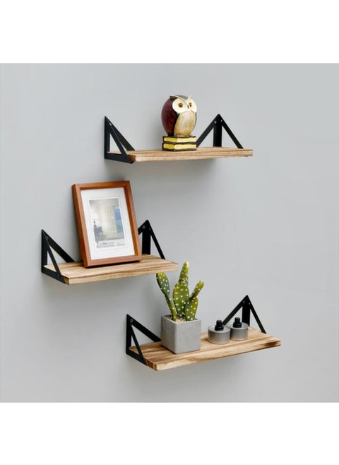 3-Piece High Quality Rustic Wood Floating Wall Shelf Set Brown and Black WSF199-5