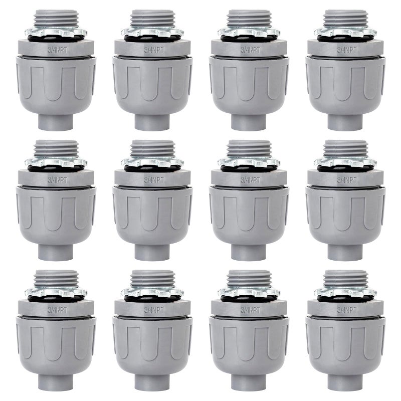 34 inch Liquid Tight Connector PVC Flexible Conduit Connector Straight 180 Degree UL Listed Liquid Tight Connector NonMetallic Electrical Conduit Fittings 12 Pack