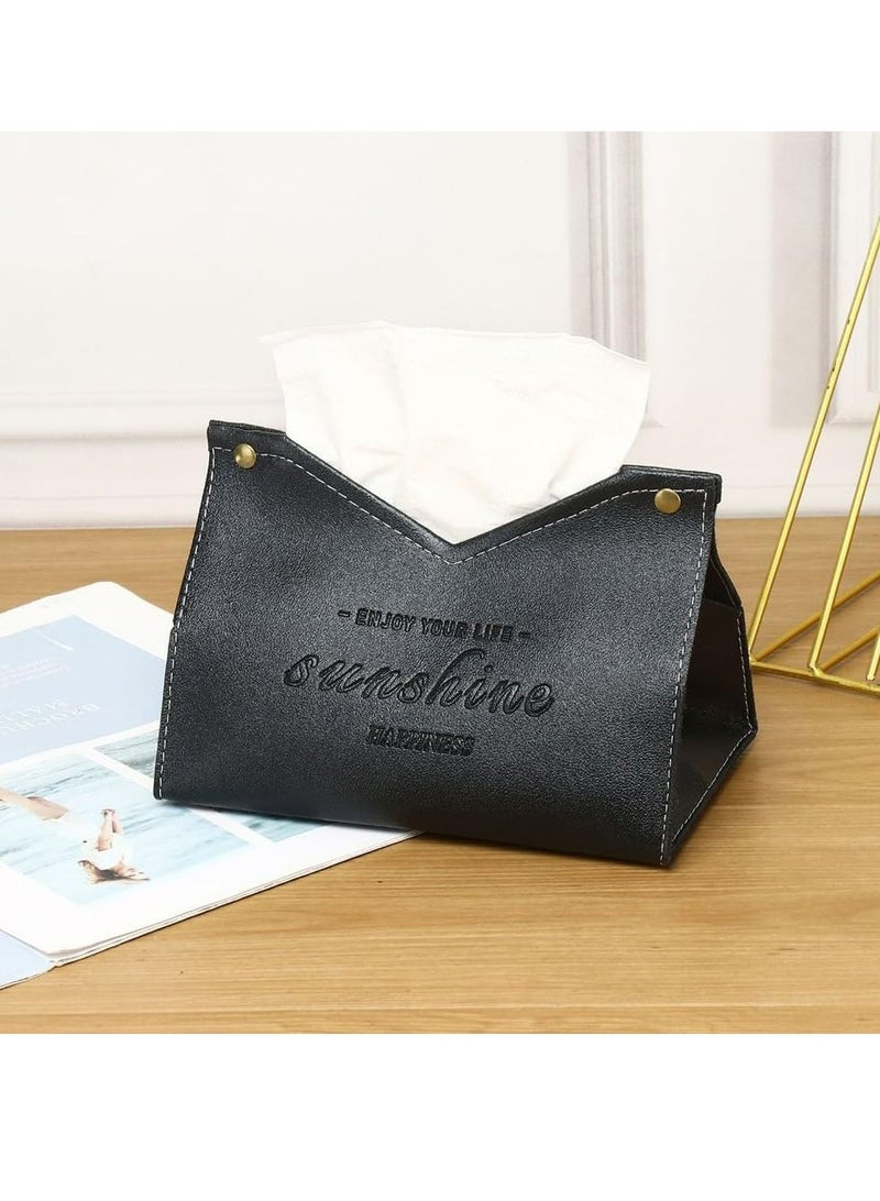 إسكدنيا غطاء صندوق ورق البشرة بشكل مستطيل مصنوع من الجلد البوليورثي، حامل وموزع ورق البشرة للمنازل والمكاتب والسيارات، منظم صندوق ورق البشرة (أسود) - Image 2