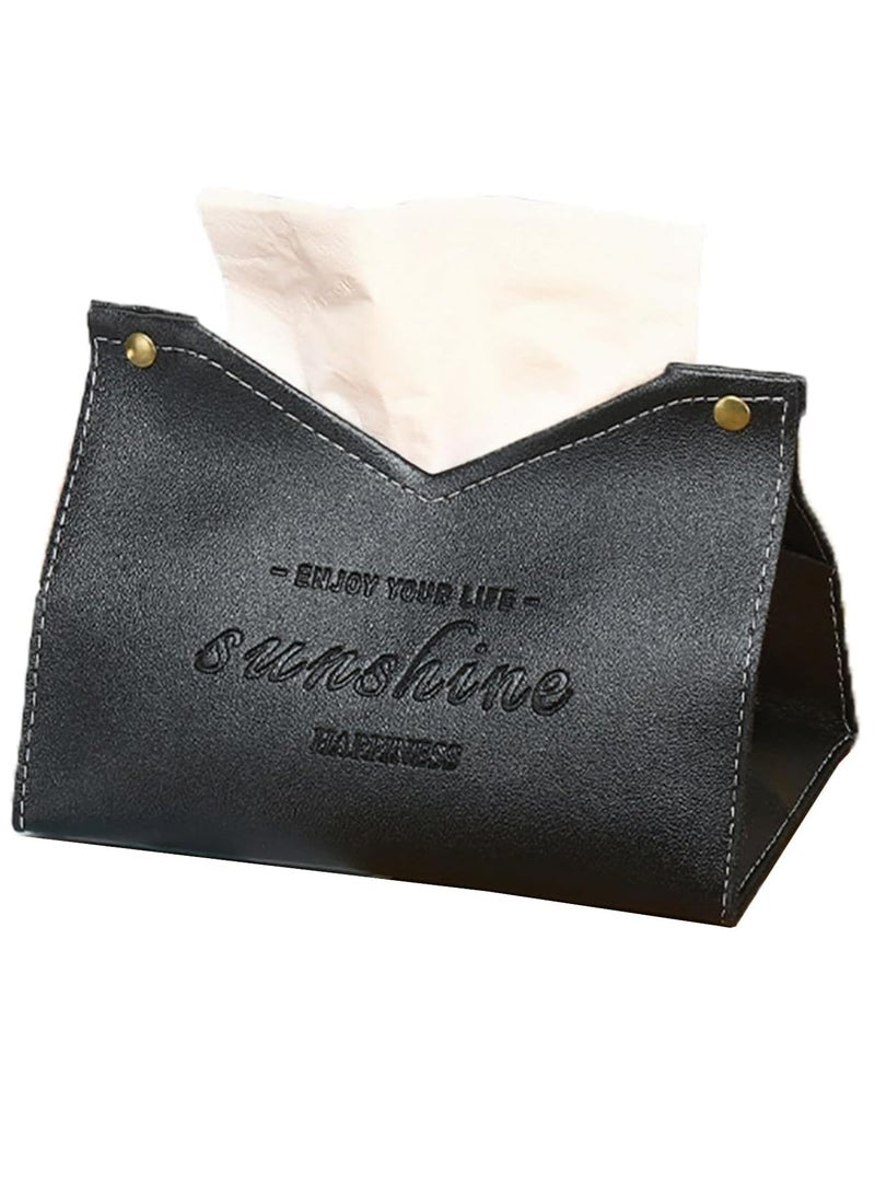 إسكدنيا غطاء صندوق ورق البشرة بشكل مستطيل مصنوع من الجلد البوليورثي، حامل وموزع ورق البشرة للمنازل والمكاتب والسيارات، منظم صندوق ورق البشرة (أسود) - Image 1