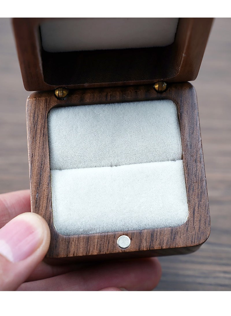 HOOPZOZA Engagement Ring Box Wooden Ring Box With Velvet Jewelry Display Gift Box Earrings Coin Storage Box for Proposal Engagement Wedding Anniversary Square 5.5*5.5*3.5cm  - Image 3