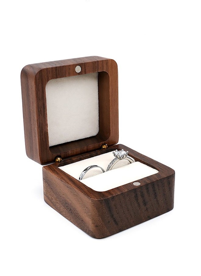 HOOPZOZA Engagement Ring Box Wooden Ring Box With Velvet Jewelry Display Gift Box Earrings Coin Storage Box for Proposal Engagement Wedding Anniversary Square 5.5*5.5*3.5cm  - Image 1