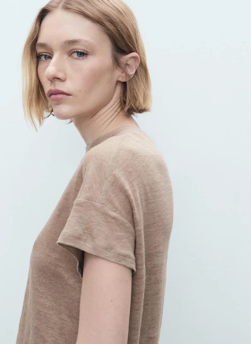 MANGO Short-Sleeved Linen T-Shirt