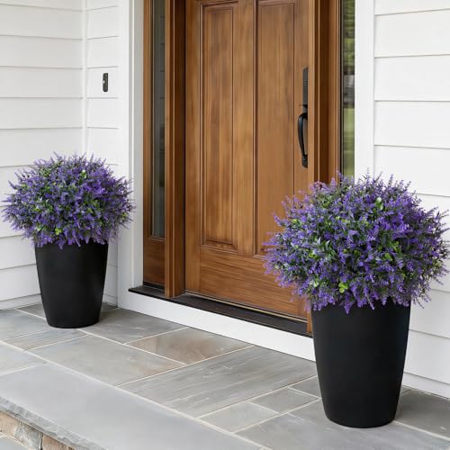 GLIDLION Set of 2 Artificial Eucalyptus Leaf & Lavender Topiary Trees for Front Door - UV Protection Faux Topiary Trees Fake Greenery Plant with Black Flowerpot for Farmhouse,Home,Outdoor Decor - Image 3