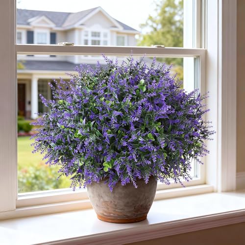 GLIDLION Set of 2 Artificial Eucalyptus Leaf & Lavender Topiary Trees for Front Door - UV Protection Faux Topiary Trees Fake Greenery Plant with Black Flowerpot for Farmhouse,Home,Outdoor Decor - Image 4