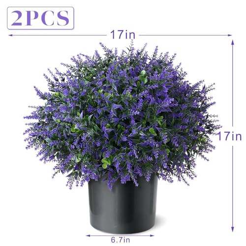 GLIDLION Set of 2 Artificial Eucalyptus Leaf & Lavender Topiary Trees for Front Door - UV Protection Faux Topiary Trees Fake Greenery Plant with Black Flowerpot for Farmhouse,Home,Outdoor Decor - Image 5
