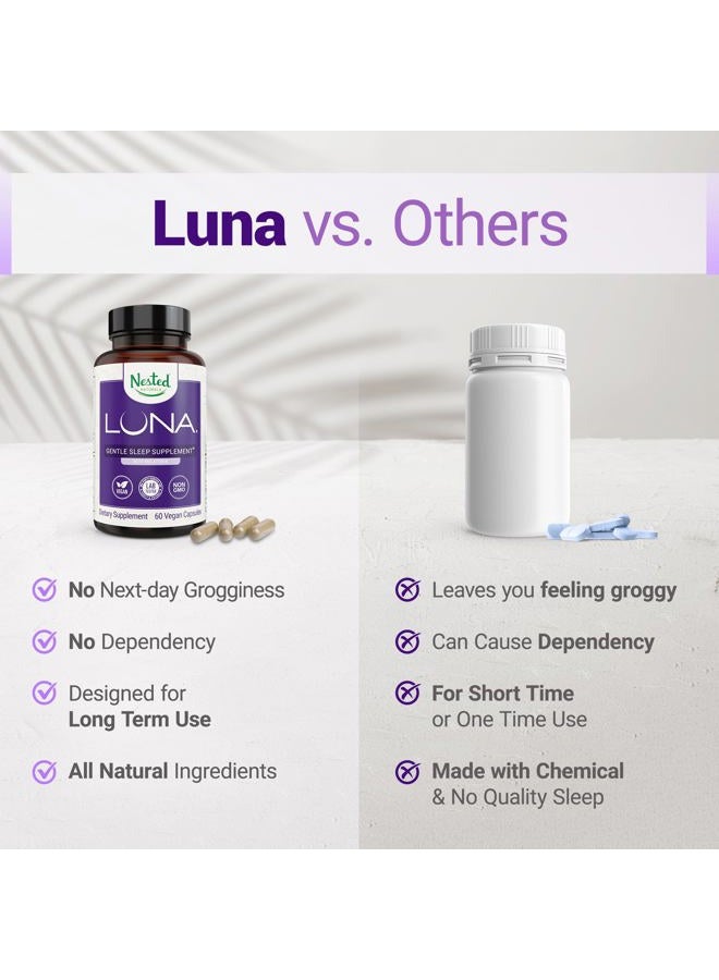 Nested Naturals Luna Sleep Aid - Non-Habit Forming Natural Sleeping Pills for Adults with Naturally Sourced Ingredients - Valerian Root, Melatonin, Chamomile, Lemon Balm, and More - 60 Vegan Capsules - Image 4