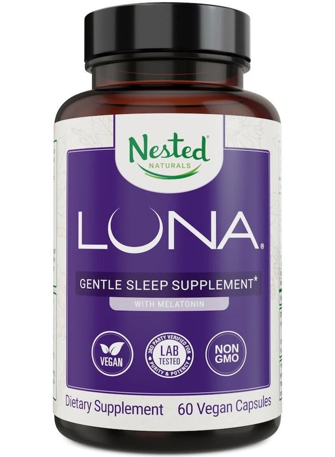 Nested Naturals Luna Sleep Aid - Non-Habit Forming Natural Sleeping Pills for Adults with Naturally Sourced Ingredients - Valerian Root, Melatonin, Chamomile, Lemon Balm, and More - 60 Vegan Capsules - Image 1
