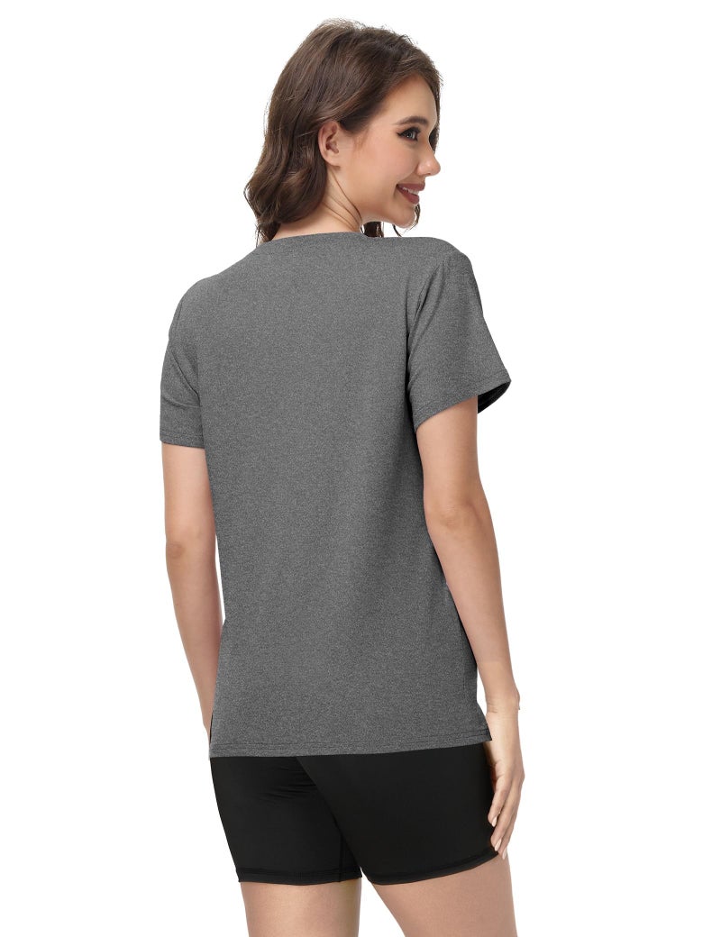 Kinglaman 4 Pack Women Workout Gym T Shirts Tees, Basic Short Sleeve Loose Fit Crew Neck Tshirts Summer Tops 2 Black 1 Gray 1 White Medium - Image 4