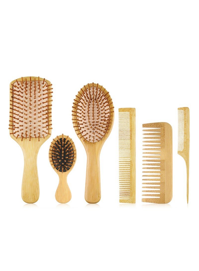6Pcs Bamboo Comb Set, Scalp Massage Comb with Cushion Brush, Anti-frizz, Hair Styling for Unisex - Image 1