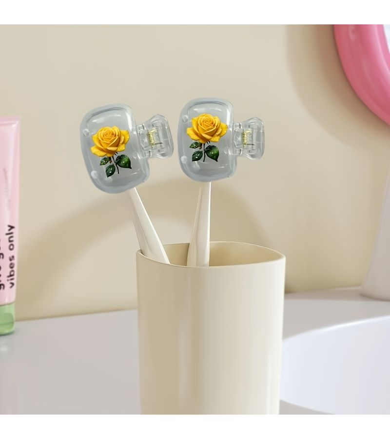 Yellow Rose Toothbrush Head Cover With Storage Box And Stand - Image 5