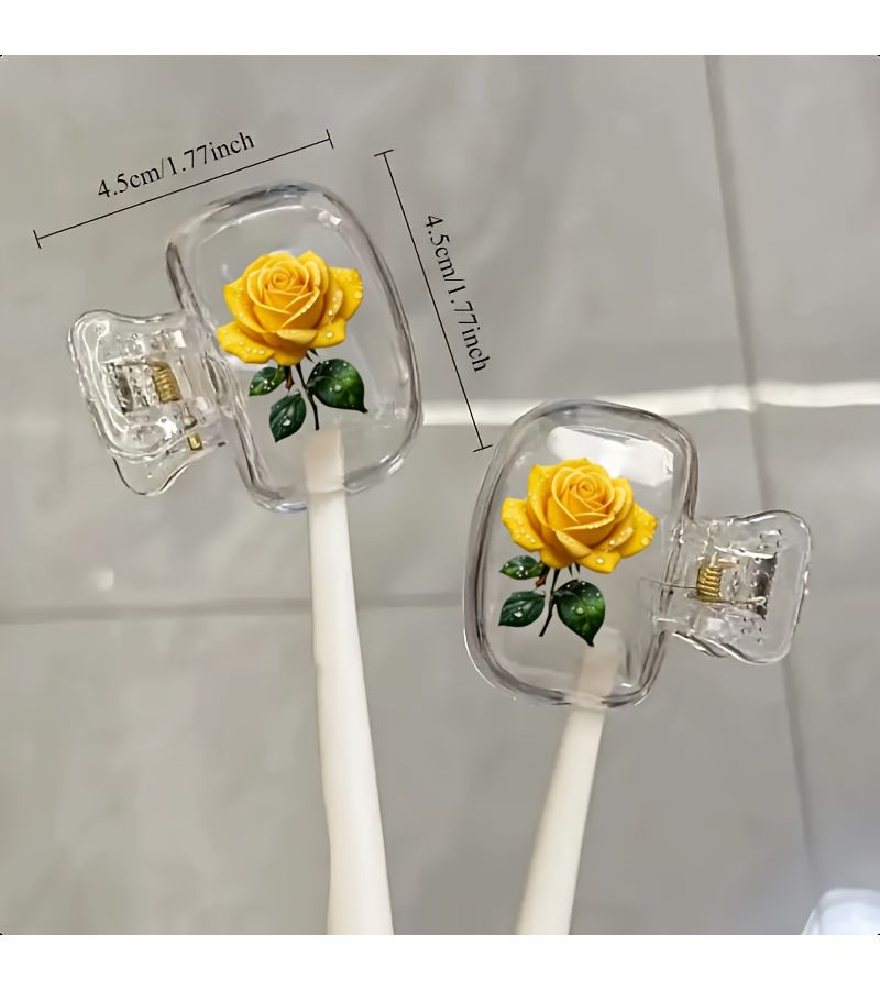 Yellow Rose Toothbrush Head Cover With Storage Box And Stand - Image 3