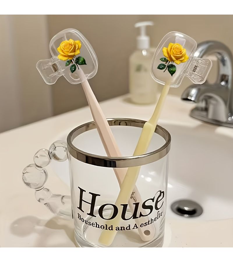 Yellow Rose Toothbrush Head Cover With Storage Box And Stand - Image 2
