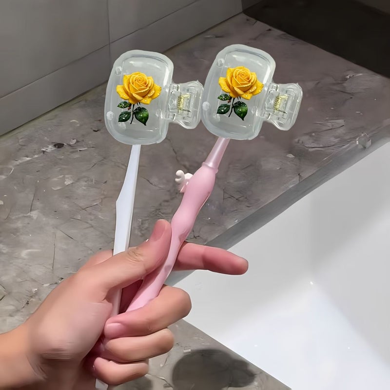 Yellow Rose Toothbrush Head Cover With Storage Box And Stand - Image 1