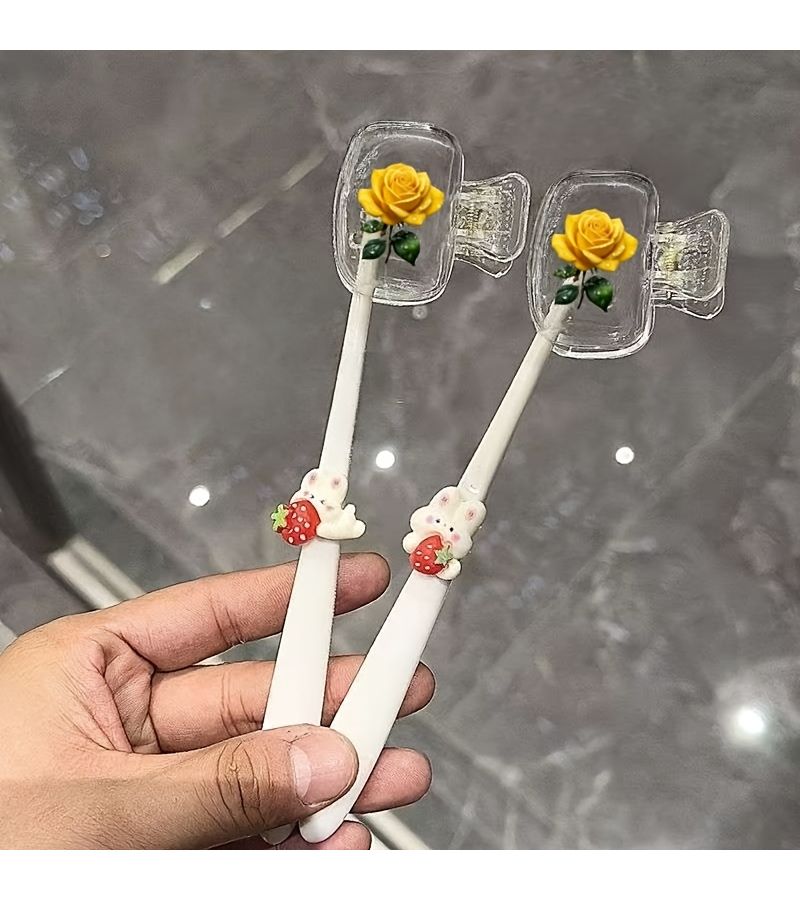 Yellow Rose Toothbrush Head Cover With Storage Box And Stand - Image 4