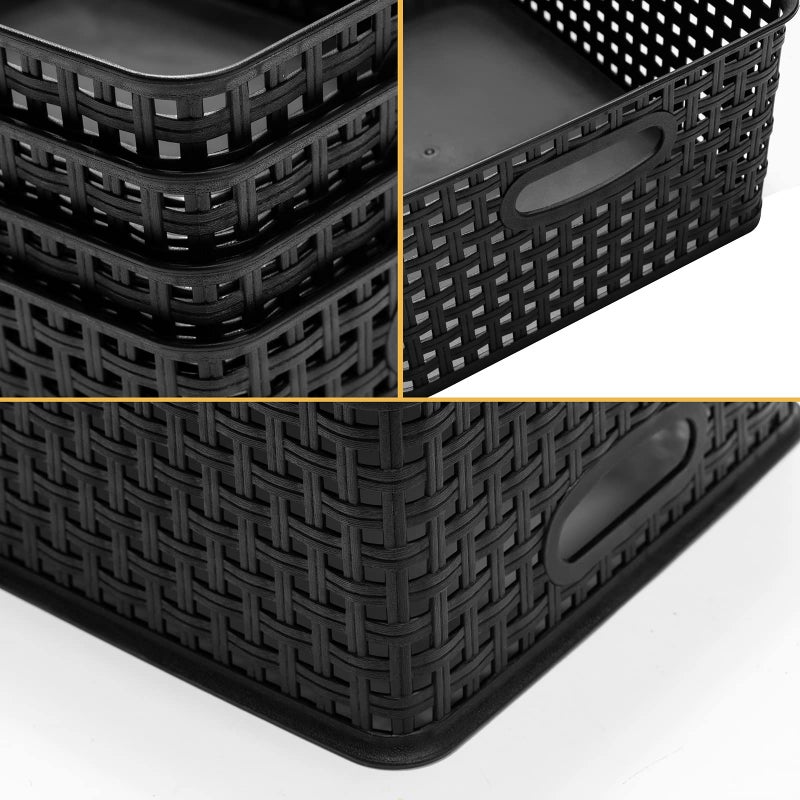 Eslite Plastic Storage Baskets for Organizing,11"X8.5"X4.7",Pack of 4 (Black) - Image 2