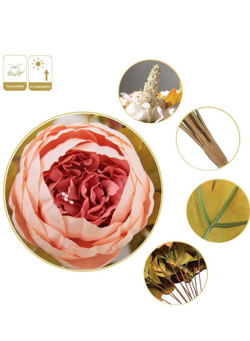 SOLARAE زهور بيونيا صناعية قديمة من الحرير، باقة بيونيا مزيفة قديمة لزفاف الذكرى السنوية وزينة المنزل (وردي فاتح) - Image 2