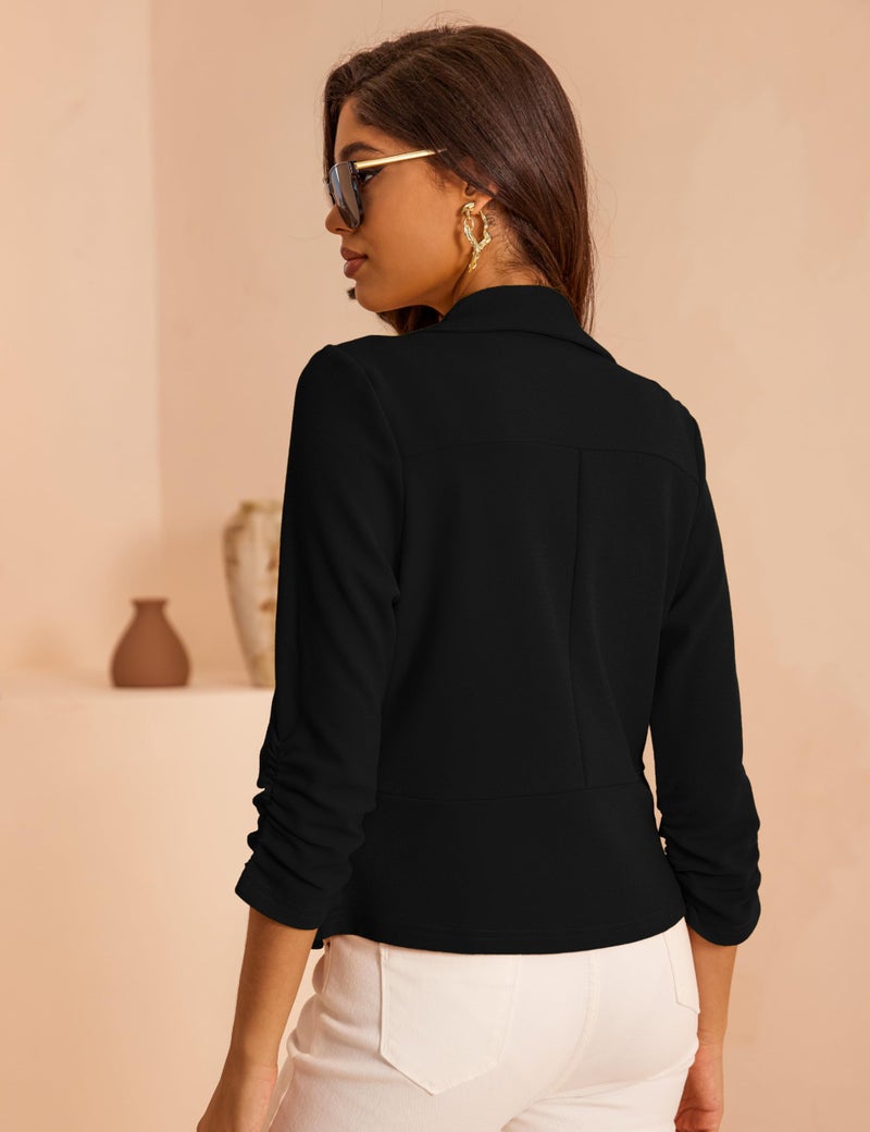 GoMamee Women's 3/4 Sleeve Cropped Blazer Lightweight Open Front Cardigan Jacket for Business Causal Black, Large - Image 4