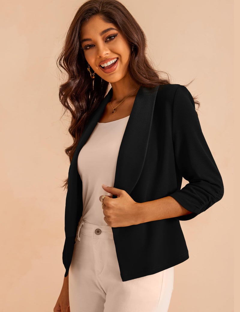 GoMamee Women's 3/4 Sleeve Cropped Blazer Lightweight Open Front Cardigan Jacket for Business Causal Black, Large - Image 3