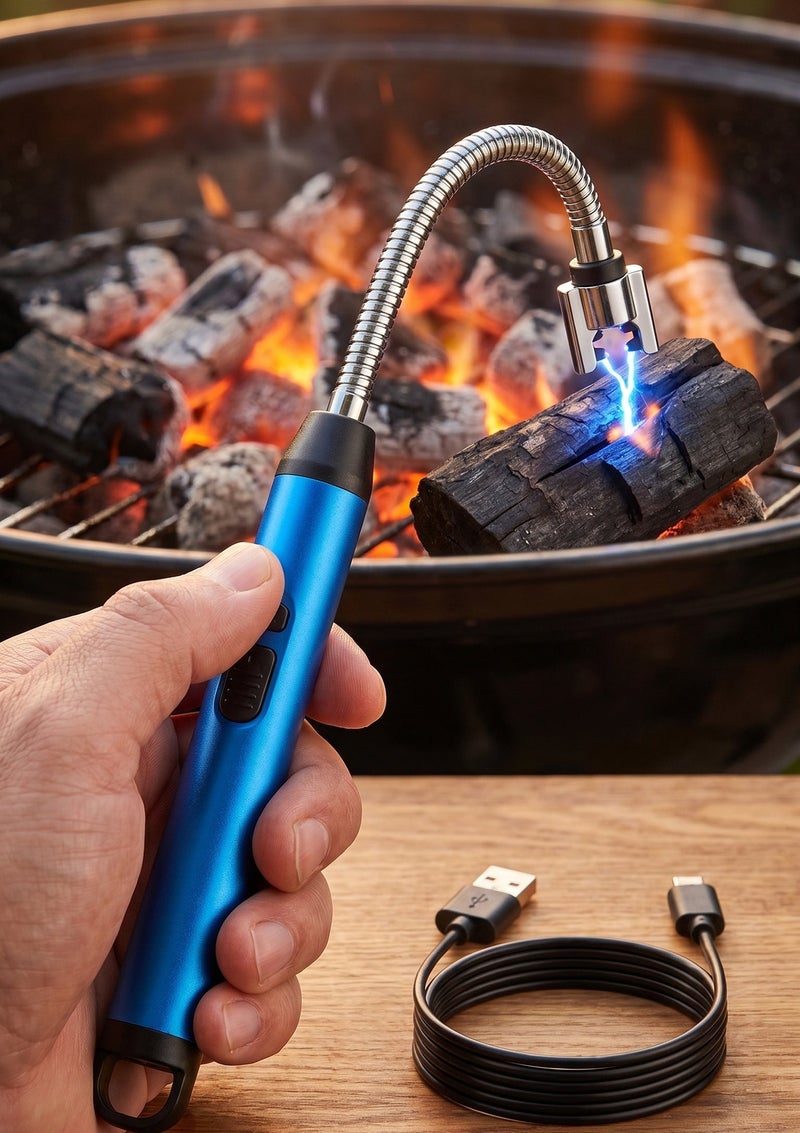 USB Rechargeable Plasma Electric Lighter, Windproof Long Neck Lighter for Kitchen, Candles, Gas Stove, BBQ, and Camping - Image 1