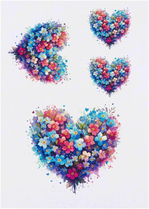 4 x Forget Me Not Heart Temporary Tattoos Water Resistant SkinSafe NonToxic Transfers Mixed Sizes TO00074698