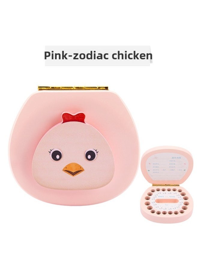 Adorable Teeth Storage Box For Boys And Girls Baby Hair Preservation Memorial Box Cute Tooth Collection Box For Children-Specifications:Pink-Zodiac Chicken - Image 1