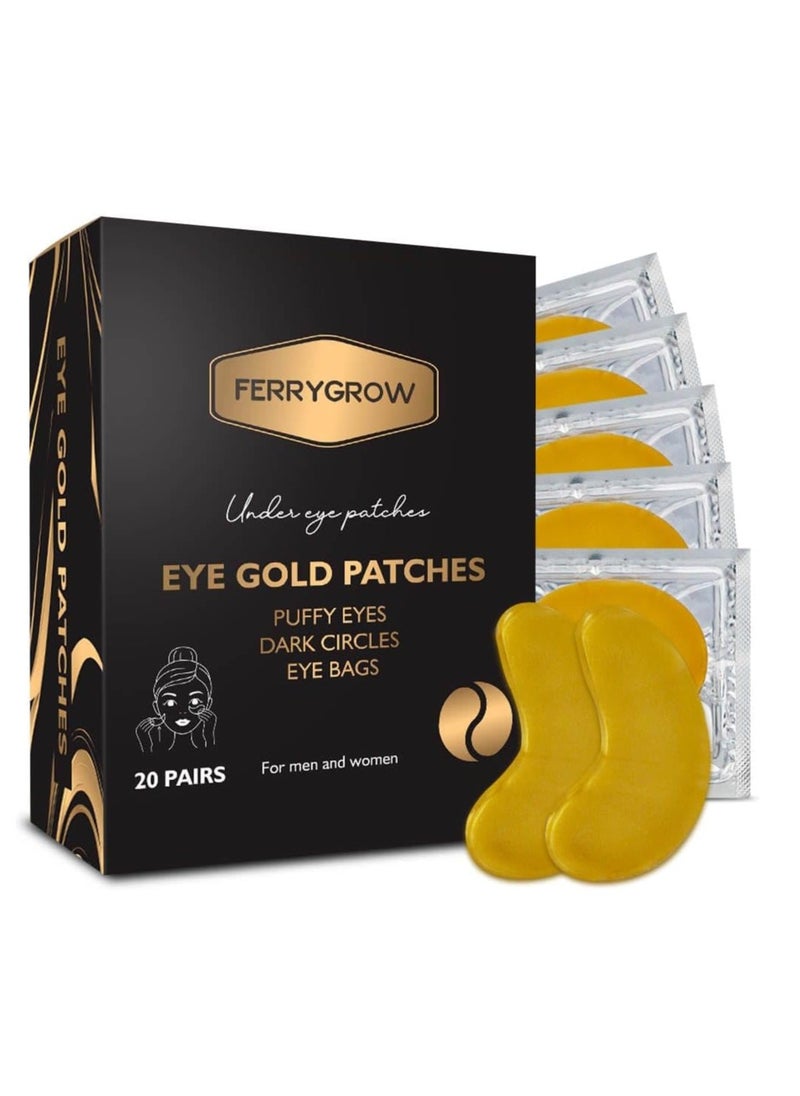 FERRYGROW - Gold under Eye patches (20 pairs) Under Eye Gel for Dark Circles & puffy eyes with Natural Collagen  Anti Aging eye gel Eye Mask Nourish Eye Mask Gold Eye patches - Image 1