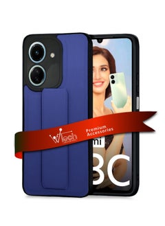 دبليو تيك غطاء حماية من السيليكون السائل الناعم مع قبضة يد من جلد البولي يوريثان لهاتف Xiaomi Redmi 13C 4G 2023 / Xiaomi Poco C65 4G 2023 أزرق داكن 