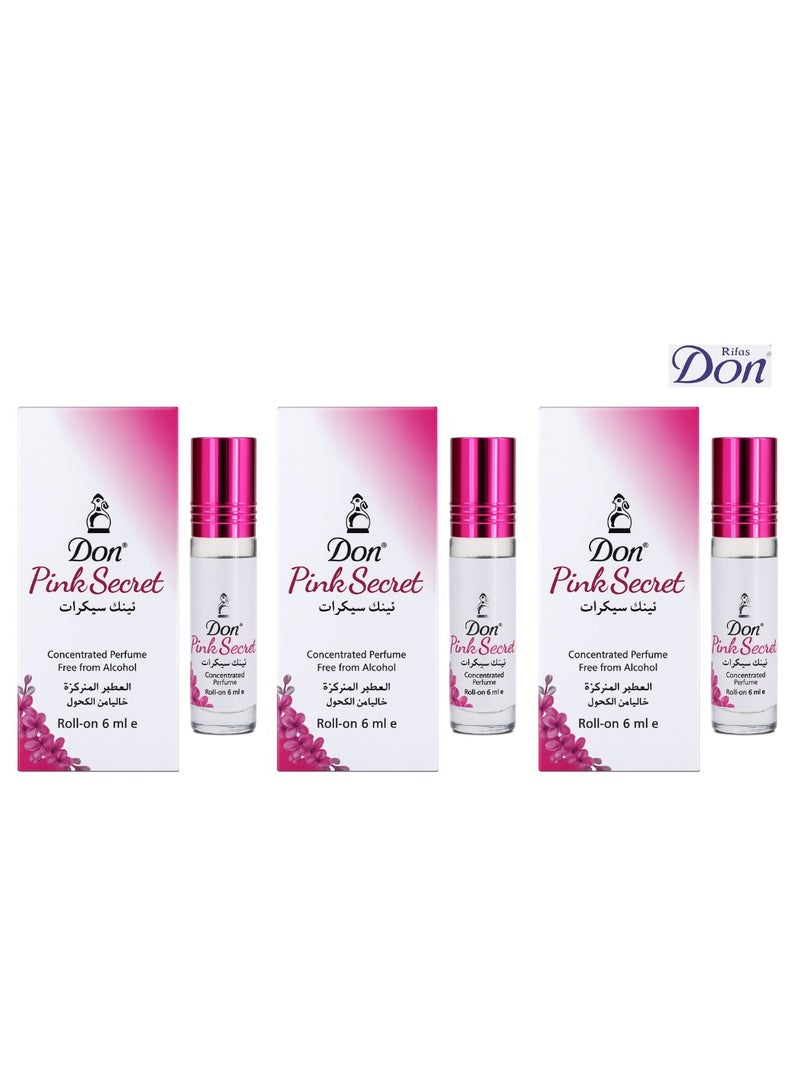 don Rifas Don Concentrated Pink secret Perfume Roll-On, 6ml, Pack of 3 - Image 1