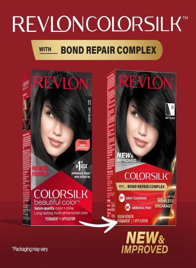 Revlon ColorSilk with Bond Repair Complex, Black Permanent Hair Color, 100% Gray Coverage, Ammonia Free Hair Dye, Vegan Keratin, 11 Soft Black (Pack of 3) - Image 2