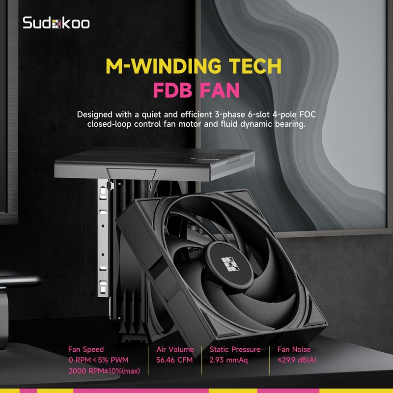 Sudokoo SK620 AM5 مبرد هواء: مبرد وحدة المعالجة المركزية ذو برجين مزود بـ 6 أنابيب حرارية وخاص بمنصة AM5 - مبرد كمبيوتر يحتوي على مراوح هادئة من نوع FDB PWM بقطر 120 مم ومثبت سريع. - Image 4