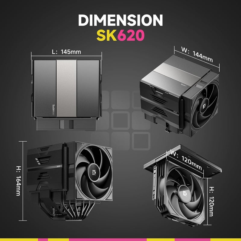 Sudokoo SK620 AM5 مبرد هواء: مبرد وحدة المعالجة المركزية ذو برجين مزود بـ 6 أنابيب حرارية وخاص بمنصة AM5 - مبرد كمبيوتر يحتوي على مراوح هادئة من نوع FDB PWM بقطر 120 مم ومثبت سريع. - Image 3