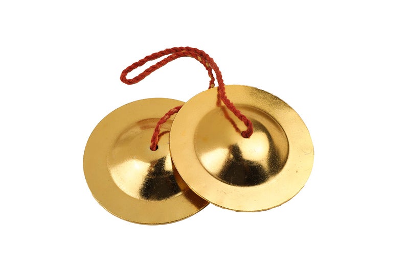 Rolimoli Pure Iron Brass Plated Manjira Handmade Percussion Musical Instrumentfor for Bhajan, Kirtan (10.5 CM) - Image 2