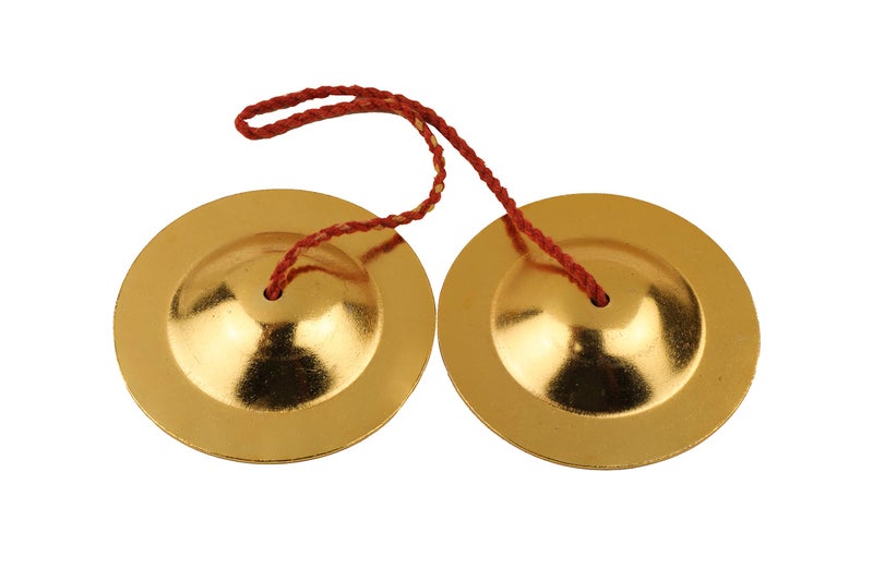 Rolimoli Pure Iron Brass Plated Manjira Handmade Percussion Musical Instrumentfor for Bhajan, Kirtan (10.5 CM) - Image 1