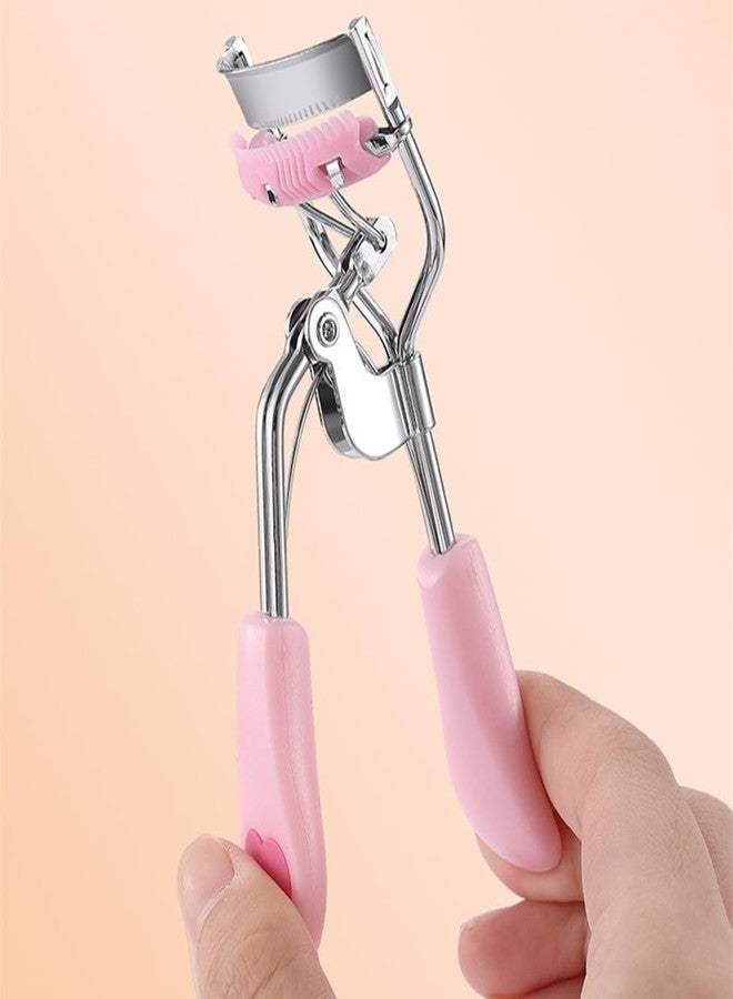 MERVK Stainless Steel Eyelash Curler with Built-in Comb Pinch Pain-Free Suitable for Any Eye Shapes and Sizes, with 5 Silicone Refill Pads (Light Pink) - Image 5
