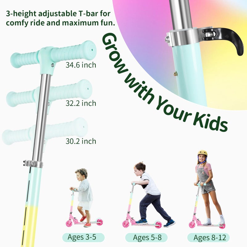 BELEEV Scooters for Kids Ages 3-12 with Light-Up Wheels & Stem & Deck, 2 Wheel Folding Scooter for Girls Boys, 3 Adjustable Height, Non-Slip Pattern Deck, Lightweight Kick Scooter for Children (Pink) - Image 4