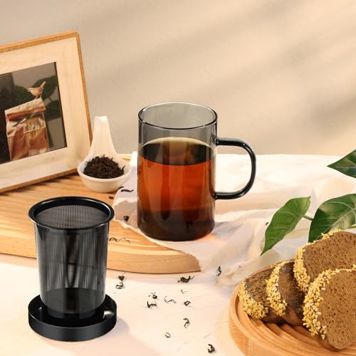 ecooe 16.9oz Glass Tea Cup with Infuser and Lid Clear Glass Tea Cup with Removable Stainless Steel Infuser & Lid, 500ml Teacup for Loose Leaf Tea, Tea Maker Gift for Birthday (Black Glass) - Image 4