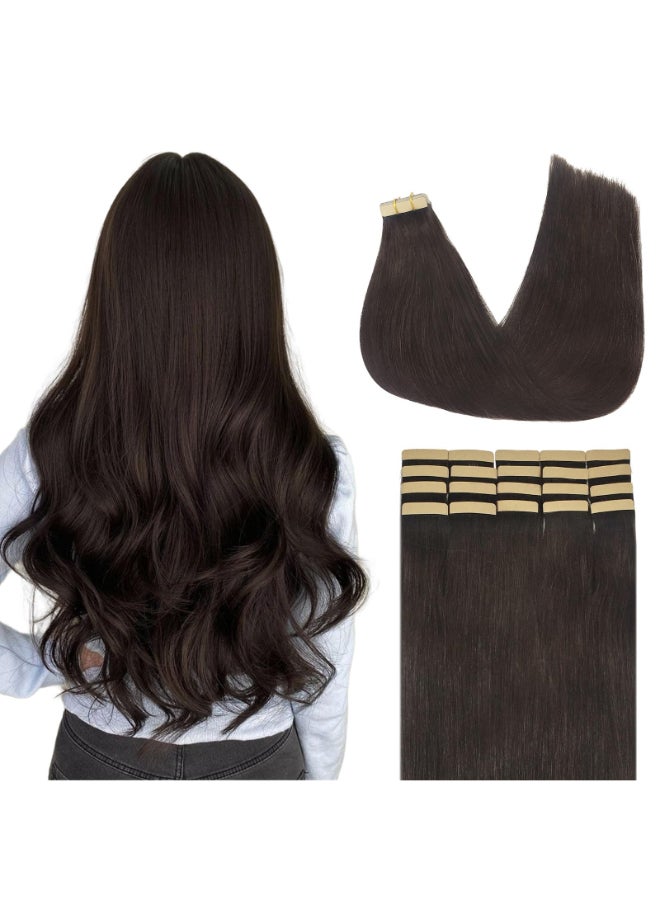 Lashey Human Hair Tape in Extensions 100 Remy Human Hair Straight Tape for Hair Extensions Dark Brown 24 Inch Long Human Hair Invisible Hair Extensions 50gpack 20pcs for Women - Image 2