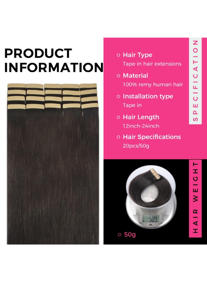 Lashey Human Hair Tape in Extensions 100 Remy Human Hair Straight Tape for Hair Extensions Dark Brown 24 Inch Long Human Hair Invisible Hair Extensions 50gpack 20pcs for Women - Image 4