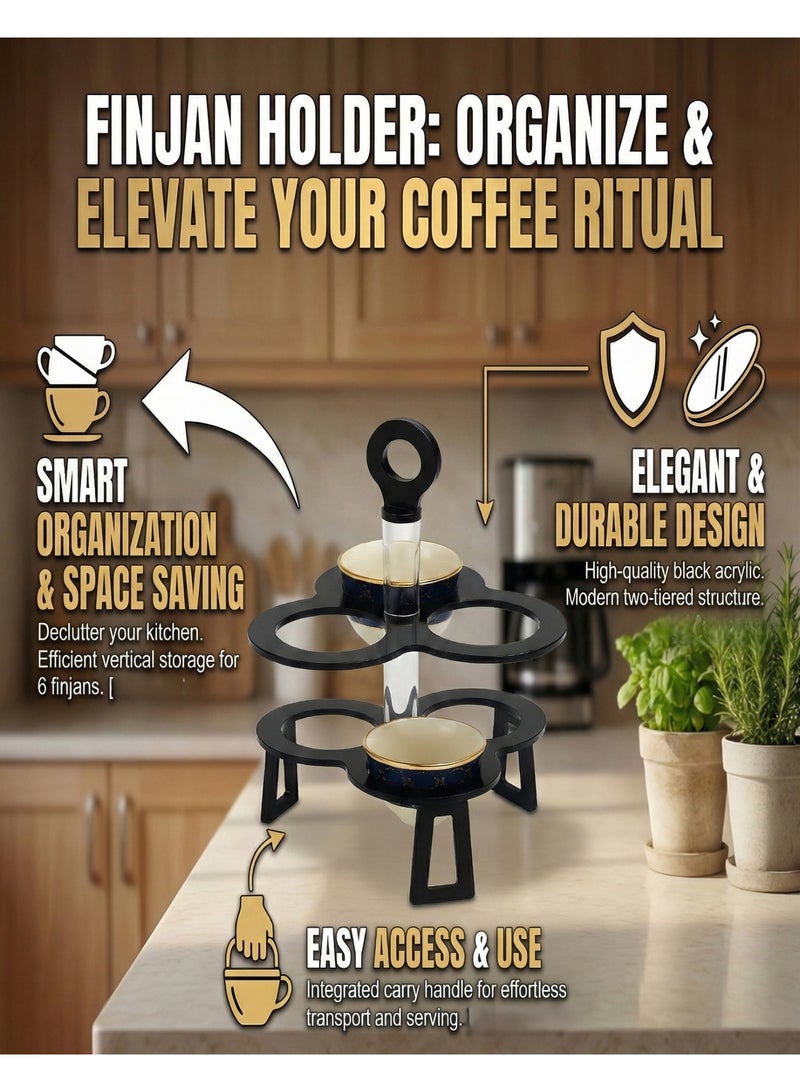 Bayti H.H. Royal Finjan Stand for 6 Cups – Decorative Display Rack for Arabic Coffee Cups, Elegant Countertop Holder - Image 3