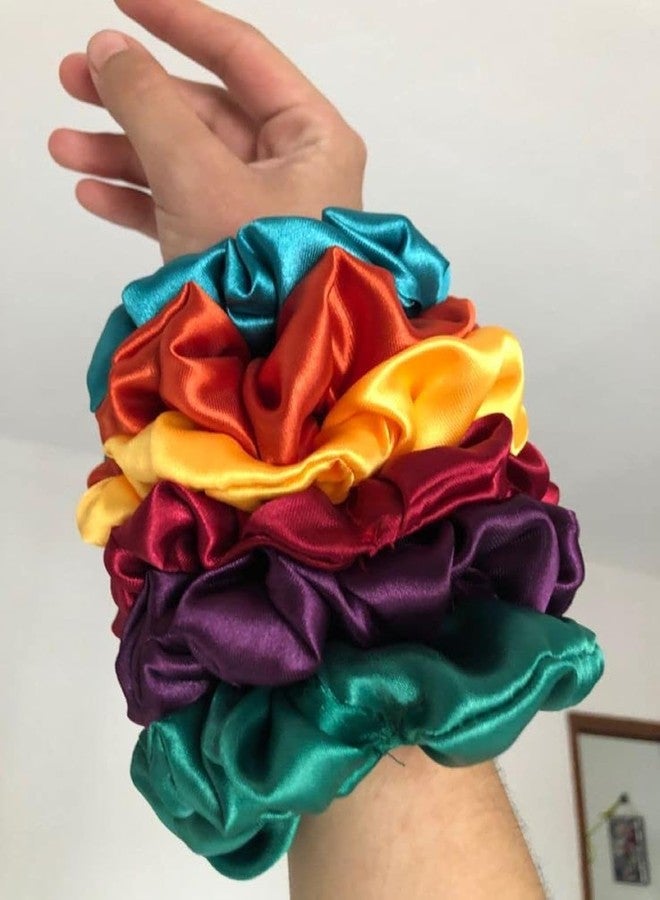 Atrube's Combo Of 6 Oversized Luxury SATIN SILK SCRUNCHIES-Rubber Band For Best Gift Mother Daughter Women Girls Kids-Silk Hair Ties Oversized Ties - Image 1