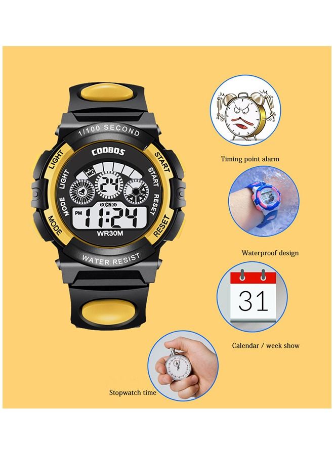 Coobos Kids Water Resistant Rubber Digital Watch Black/Yellow  - Image 2