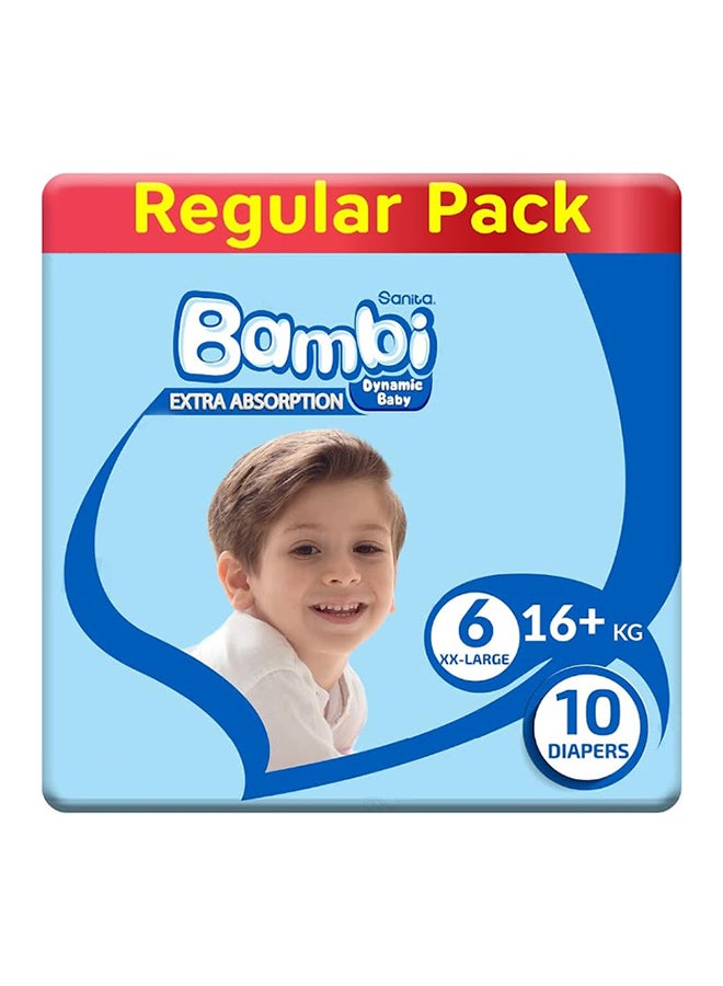 Sanita Bambi Baby Diapers, Size 6, 16+ Kg, 10 Count - XX Large, Regular Pack, Now Thinner And More Absorbent - Image 1