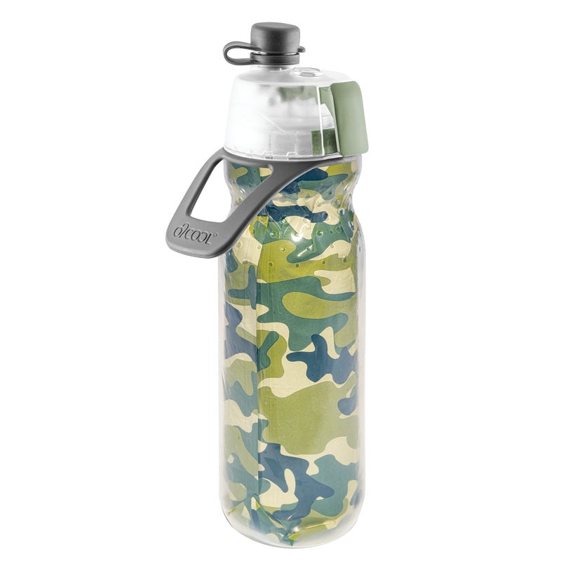 O2COOL Mist 'N Sip Misting Water Bottle 2-in-1 Mist And Sip Function With No Leak Pull Top Spout Reusable Sports Water Bottle - 20 oz (Green Camo) - Image 1