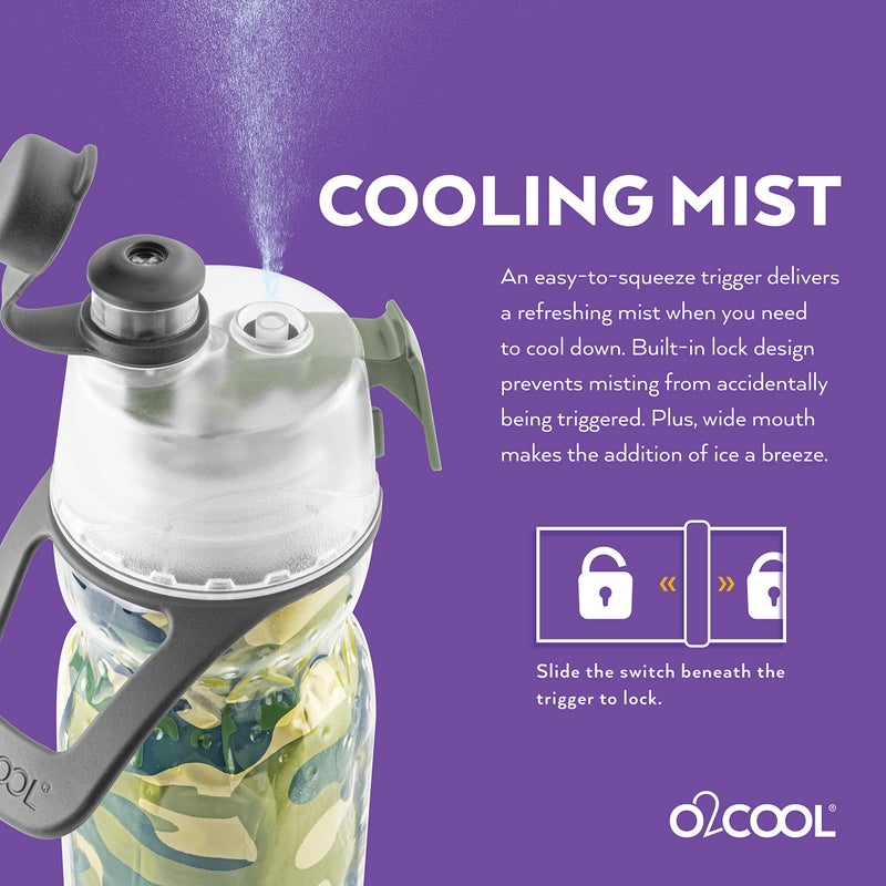 O2COOL Mist 'N Sip Misting Water Bottle 2-in-1 Mist And Sip Function With No Leak Pull Top Spout Reusable Sports Water Bottle - 20 oz (Green Camo) - Image 3