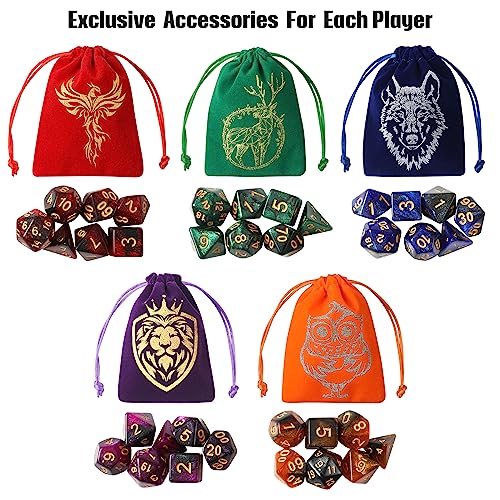 Grajar 35Pcs DND Dice Set with 5 Colorful Animal Patterned Dice Pouches Polyhedral Dice Sets for Dungeons and Dragons DD TTRPG MTG Table Role Playing Games Starry Sky - Image 5