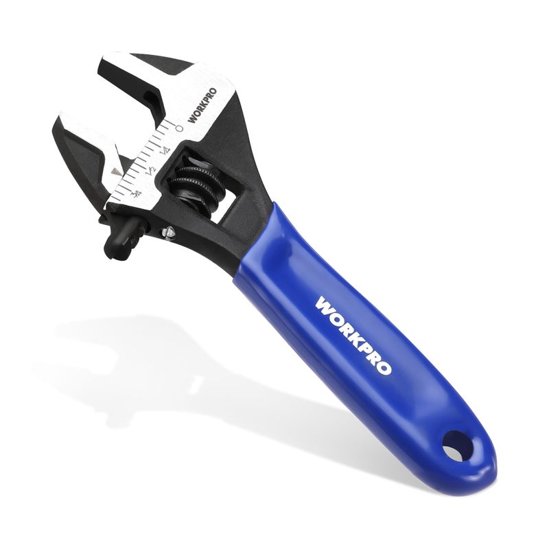 WORKPRO 4-Inch Mini Adjustable Wrench, Cr-V Steel Wide Jaw Black Oxide Wrench for Small Nuts, Metric & SAE Scales, for Home, Workshop and DIY - Image 1