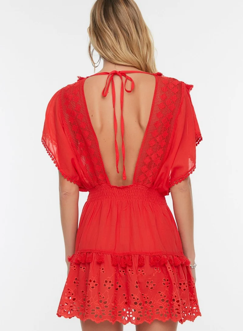 trendyol Scallop Detail Plunge Dress